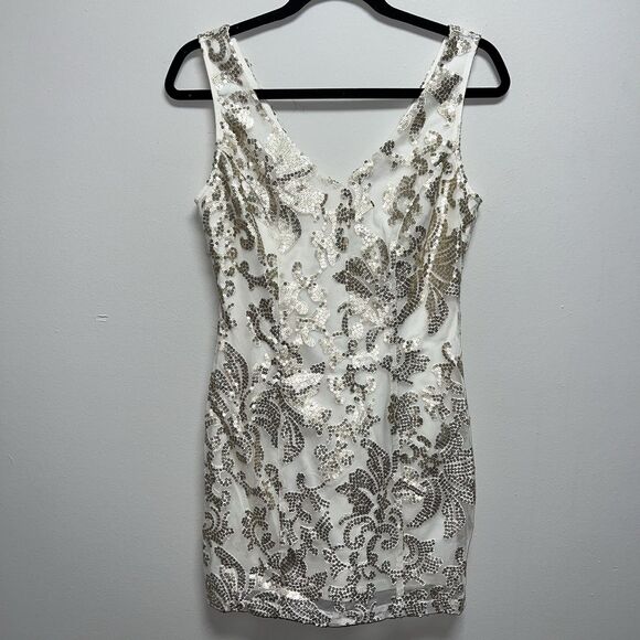 Ark & Co white and gold sequined mini dress women’s size small (S) - Picture 1 of 6